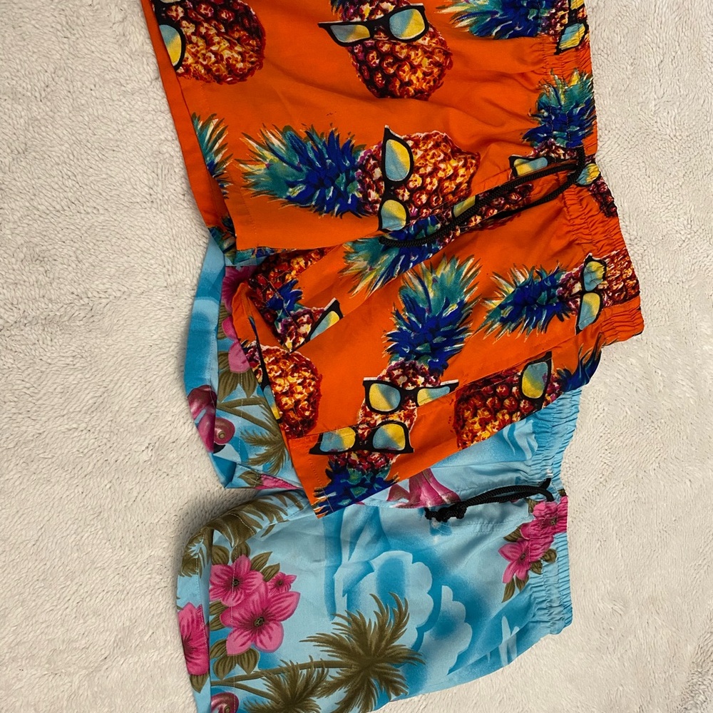 Kids Swim Trunks Set - Orange and Blue Floral  , PACIFIC & CO